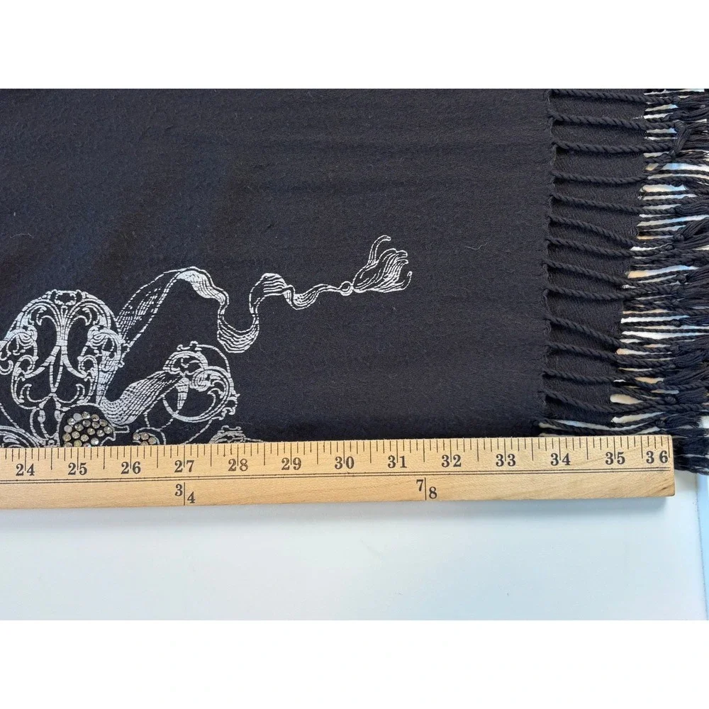 Black Fleur De Lis Rhinestone Wrap Shawl Scarf 72